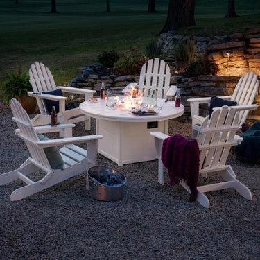POLYWOOD Classic Folding Adirondack 6-Piece Conversation Set W/ Fire Pit Table - White